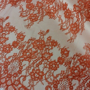 Red with orange shade lace fabric by the yard, French Chantilly Lace, L39122 image 1