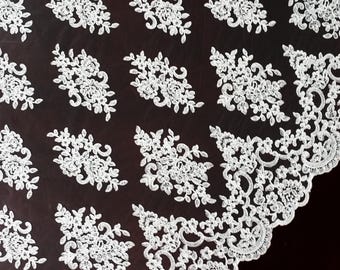 Ivory lace fabric, Embroidered lace, French Lace