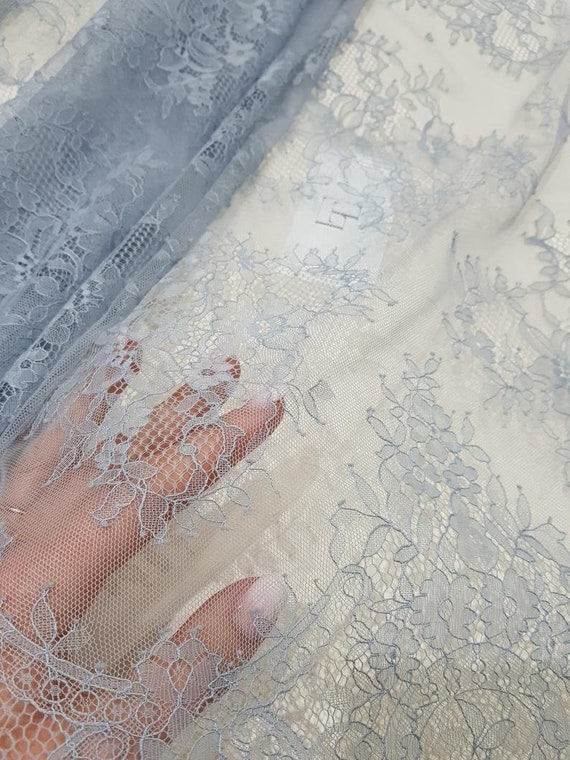 Blue Lace Fabric Chantilly French Lace Bridal Lace Wedding | Etsy