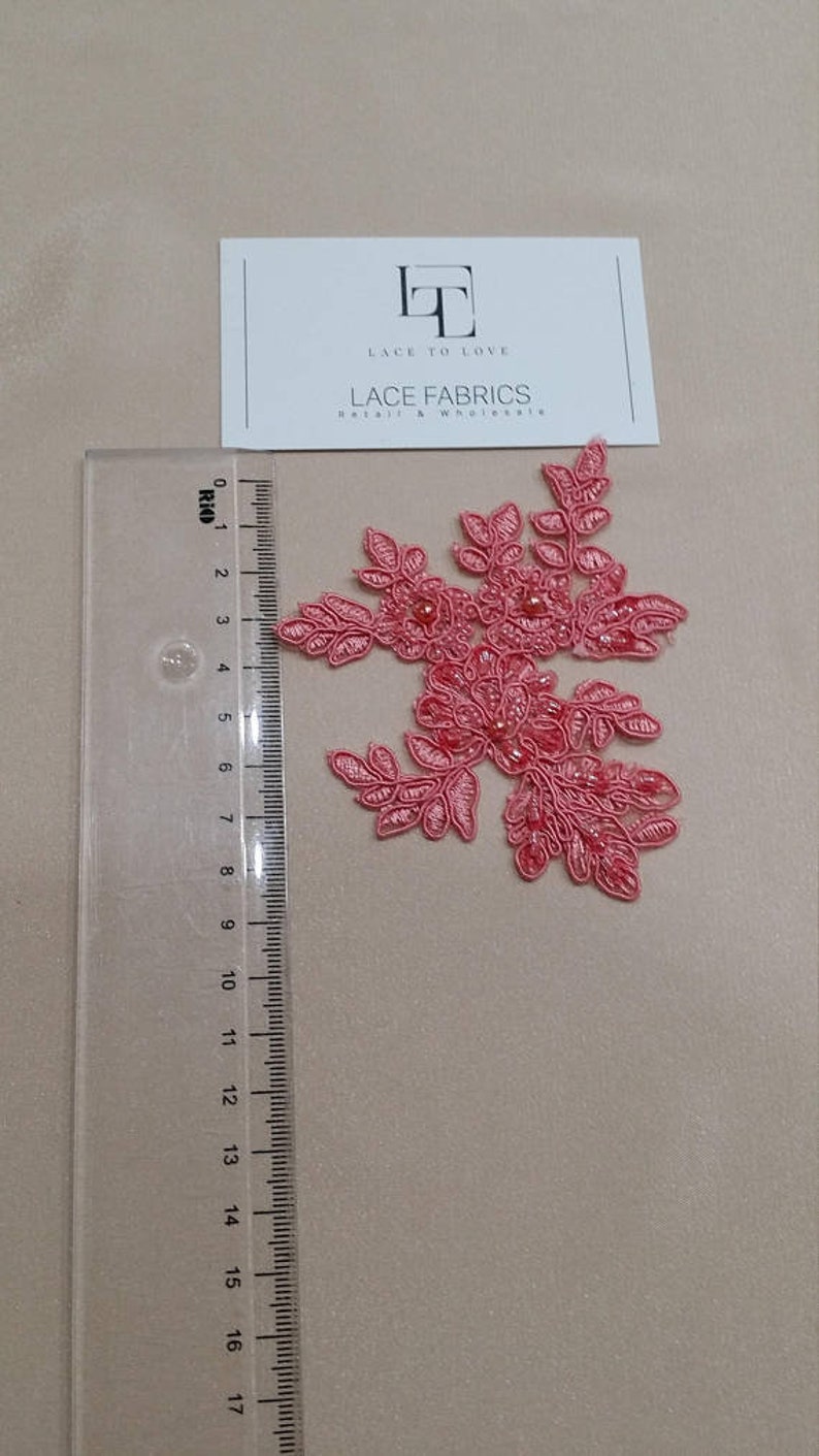 Pink 3D lace applique embroidered with beads, M0071 image 4