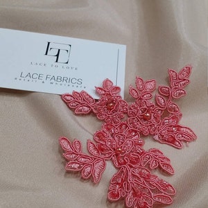 Pink 3D lace applique embroidered with beads, M0071 image 2