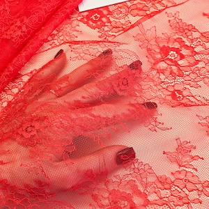 Rot Spitzenstoff, rote französische Chantilly Spitze stoffe, Spitzenmaterial für Brautschleier, Meterware, WD2001