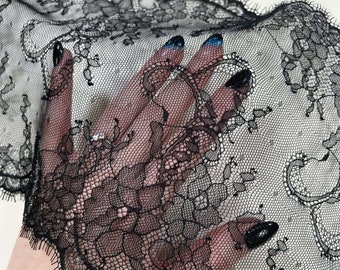 Black lace trim, black French lace fabric by the meter, L87002