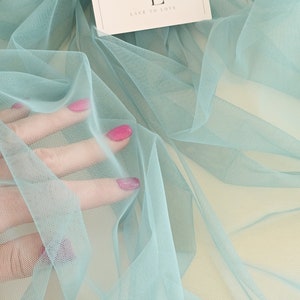 Dark Mint Green Tulle Fabric, Dusty Green Tulle Fabrics, T13174