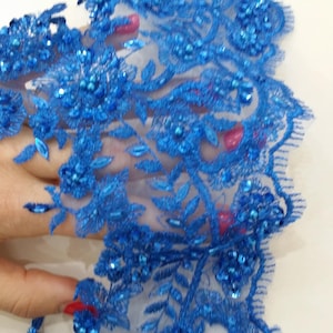 Encaje con cuentas azules, tela de encaje de boda azul, EEV2086