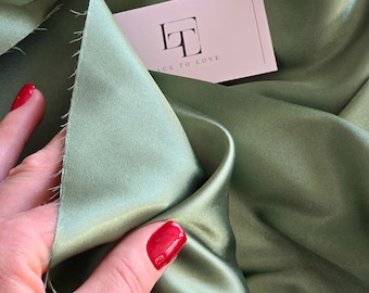 Green elastic satin fabric, moss green elastic satin fabric by the meter, BL1007