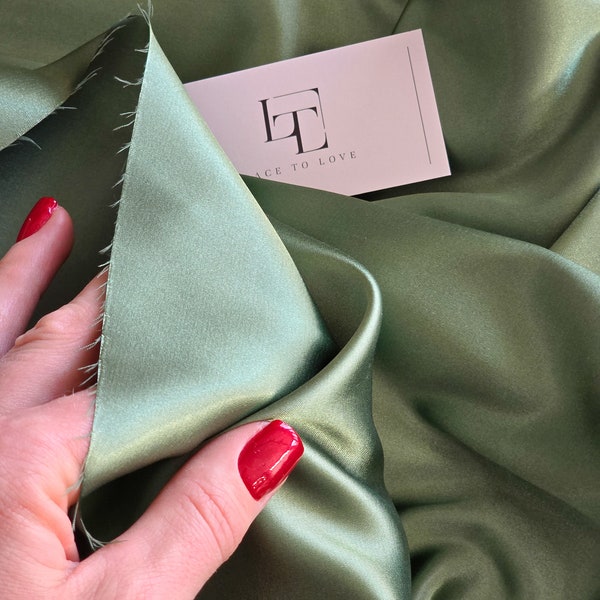 Tissu satin élastique vert, tissus satin élastiques vert mousse au mètre, BL1007