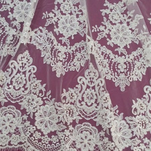 Cream lace beads, white wedding lace fabric