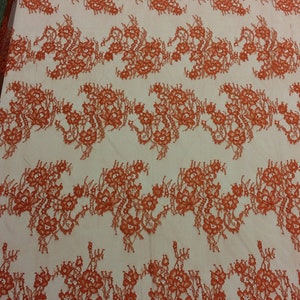 Red with orange shade lace fabric by the yard, French Chantilly Lace, L39122 image 2