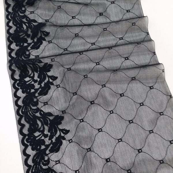 Black lace trim with elastane, black lace, JE11361