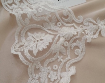 Cream lace trim, ivory lace fabric, white wedding lace sold by the meter EEV2084