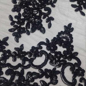 Black lace, French Alencon lace fabric by the meter