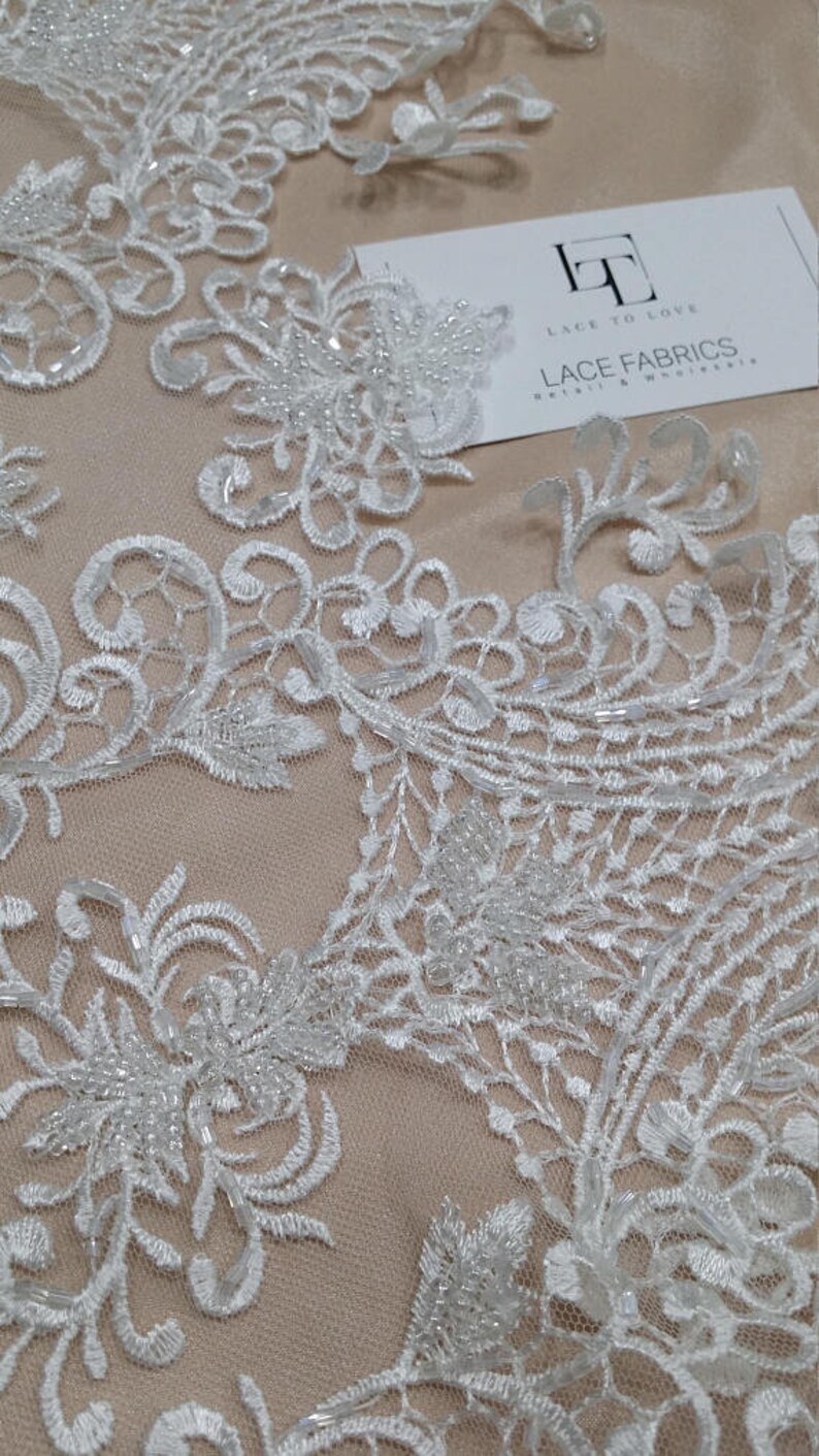 EEV2122 Cream lace brilted beads white wedding tip