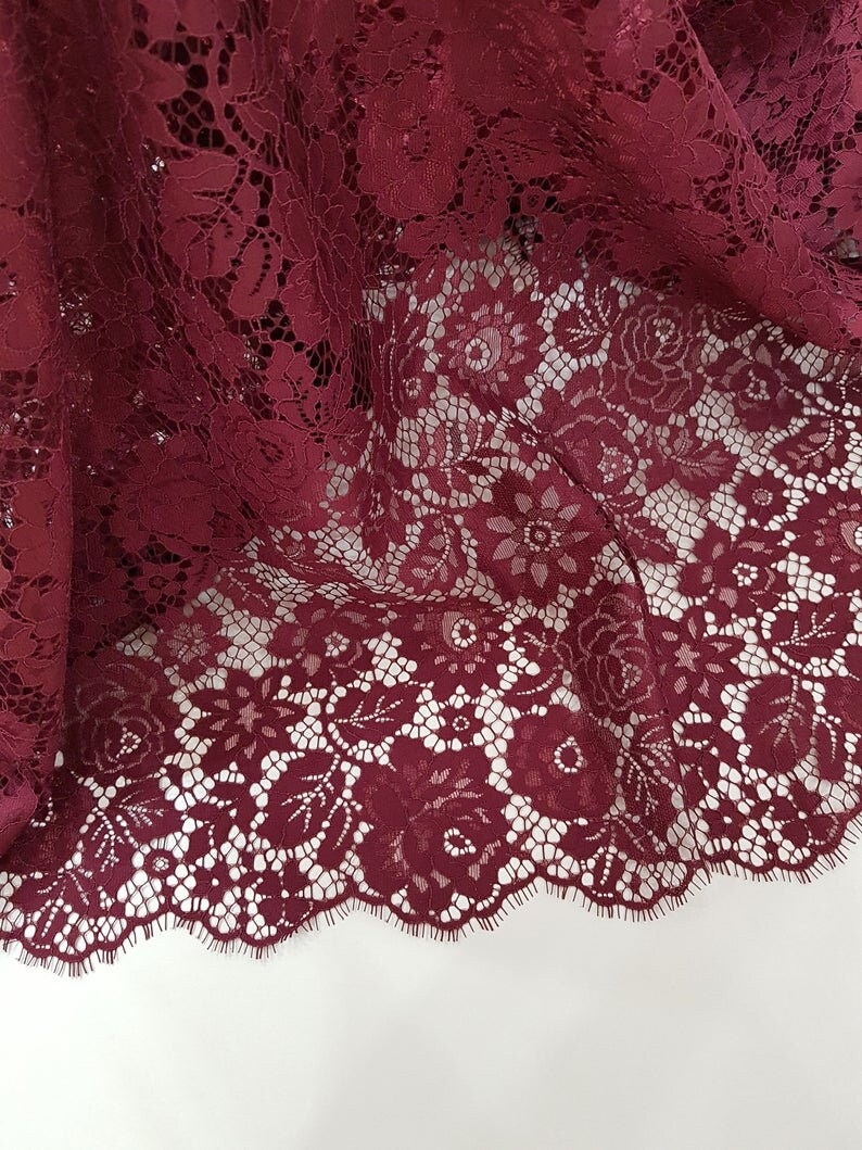 Burgundy lace fabric burgundy lace fabric wine red lace | Etsy