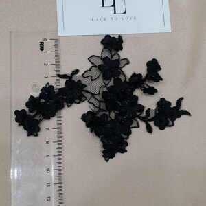 Black 3d Lace applique, Beaded lace applique image 4