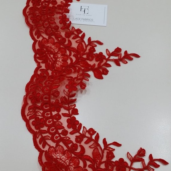Red lace trim, Red Alencon lace ribbon, lace fabric by the meter, EEV2110