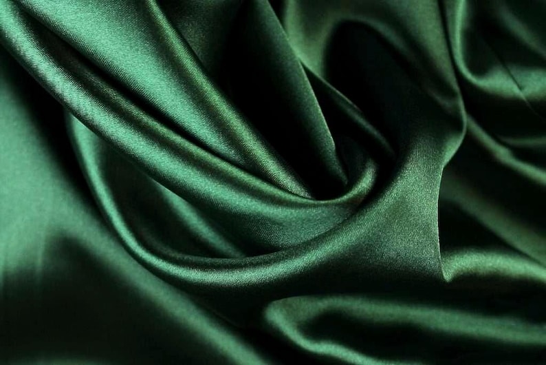 Green elastic satin fabric, emerald green elastic satin fabric by the meter, BL1005 image 1