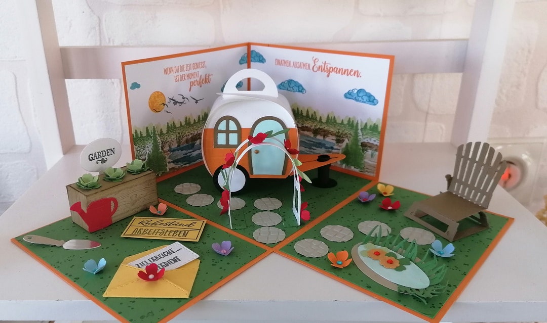 Explosionsbox mit Wohnwagen und Garten zum Ruhestand Etsy.de