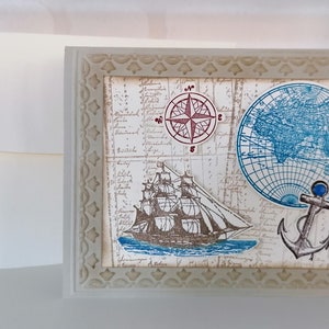 Maritime Glückwunschkarte Reise mit kleinen Umschlag für ein Geldgeschenk Bild 3
