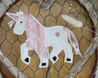 Applique unicorn, glitter horn, school cone, patch, woolly mane