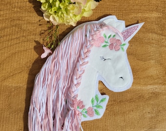 Boho unicorn appliqué with glitter horn