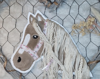Appliqué of horse head, wool mane, halter