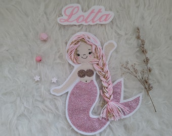 Set application big mermaid and name, mermaid, glitter fin, wool hair, school cone set