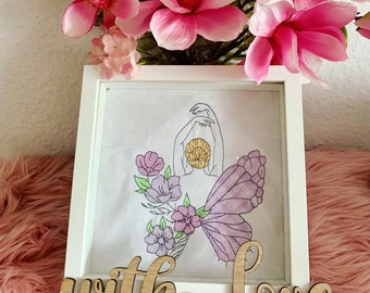 Embroidery File Butterfly with Flowers Set 931 Machine Embroidery Doodle Linear Art