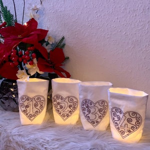 Stickdatei Lichtbeutel Herz mit Zahl von 0 bis 9 , In the Hoop, Lichterhülle   Maschinenstickerei  Set 770 Geburtstag Weihnachten Zahlen