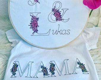 Embroidery file monogram with flowers font approx. 90 mm ABC letters set 928 machine embroidery doodle linear art