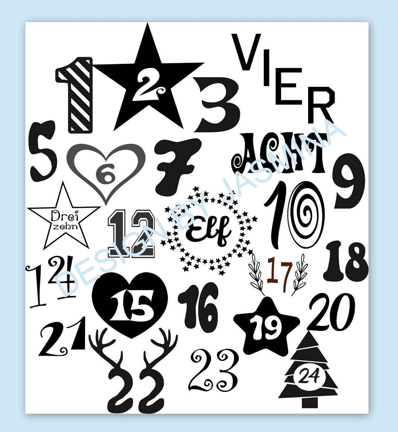 Plotter File Advent Calendar Christmas Numbers / SVG Calendar Etsy