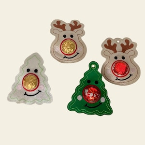 Borduurbestand Kerstmis, kerstboomrendier met chocoladeneus / cadeaubonbons 10x10 machinaal borduurwerk Kerstmis, 774