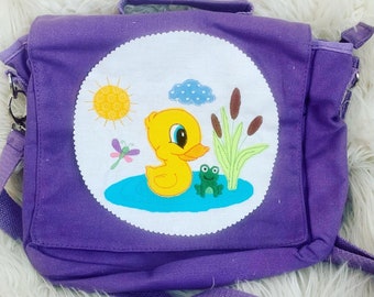 Stickdatei, Entchen am Teich, Ente, Frosch, Libelle, Sonne, Doodle, Applikation Maschinenstickerei Set 860 Taschenmotiv