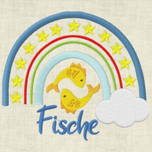 Stickdatei Sternzeichen Fische Regenbogen Horoskop Maschinenstickerei
