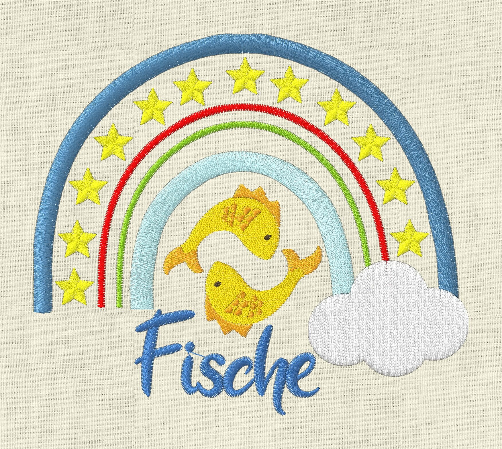 Embroidery file zodiac sign Pisces rainbow horoscope machine embroidery