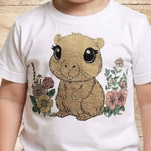 Stickdatei Capybara, Wasserschwein mit Blumen Maschinenstickerei Stickmuster Set 2517