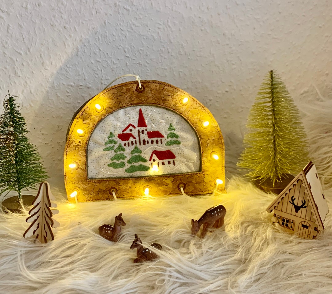 Embroidery File Arch of Lights, Candle Arch Village With Church