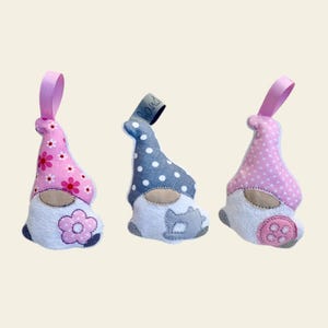 Embroidery file gnome with sewing machine button and flower, in the hoop, key chain set 907 machine embroidery