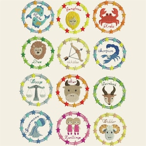 Plik do haftu, znak zodiaku, horoskop, zestaw ramek doodle 561/2 haft maszynowy niemiecki