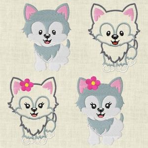 Embroidery file Wolf Husky Dog Fill Stitch and Applique 10 x 10 cm / 4x4&quot; Machine Embroidery