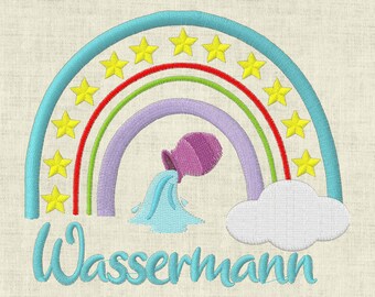 Stickdatei Sternzeichen Wassermann Regenbogen Horoskop Maschinenstickerei