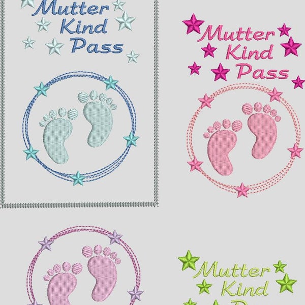 Stickdatei MuKiPass MutterKindPass ITH  Babyfüsse  Doodle Rahmen Maschinenstickerei Mutterkindpass