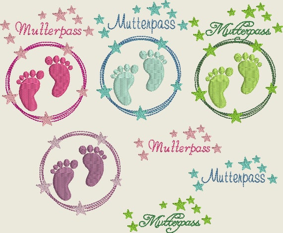 Stickdatei Mutterpass Stern Babyfusse Doodle 449 Etsy