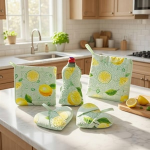Kitchen embroidery design * Dishwashing apron, pot holder, trivet ITH 710/2 Machine embroidery Mug Rug German instructions Bottle apron