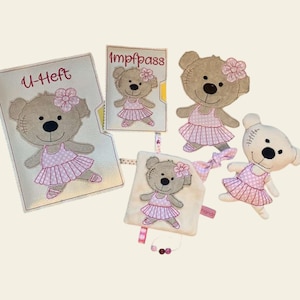 Borduurbestand teddybeer, ballerina, speendoekje, doodle-applicatie, knuffel, vaccinatiebewijs U-boekomslag, geboorte In the Hoop Set 755