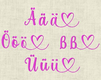 Embroidery file supplementary set umlauts font with hearts " In Love 3 approx. 50 mm Set 641 calligraphy machine embroidery