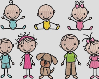 Embroidery file stick figure family 1 with dog set 196 machine embroidery