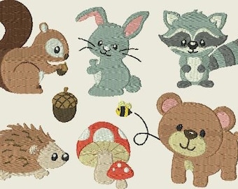 Embroidery file Animals in the forest Bear, raccoon, hare hedgehog, squirrel bee 287 forest animals MAschinen embroidery