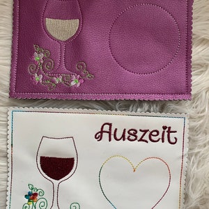 Embroidery File Mug Rug Wine Wine Glass with Flowers In the Hoop Set 707 Coaster Doodle Frame Machine Embroidery image 2