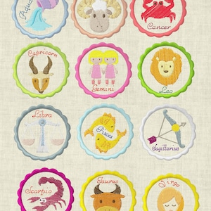 Embroidery File Button Zodiac Horoscope English Machine Embroidery Zodiac 251a